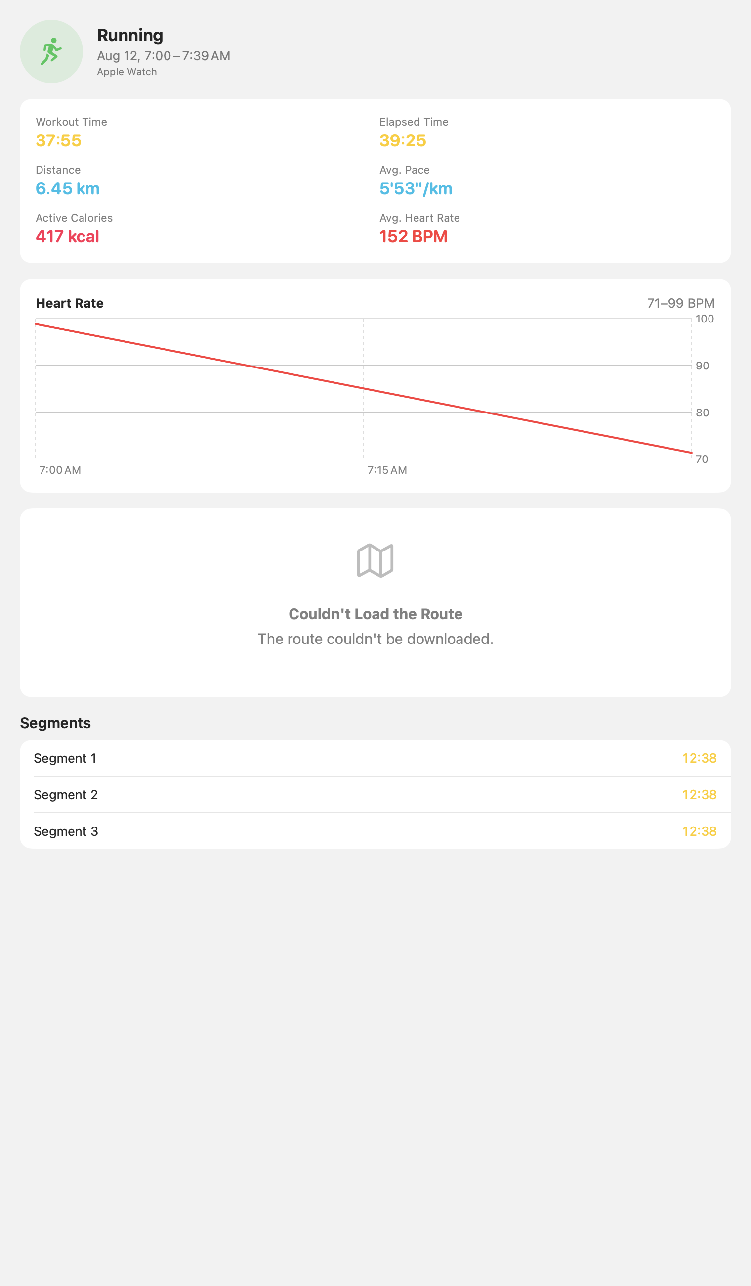 Workouts: Route failed