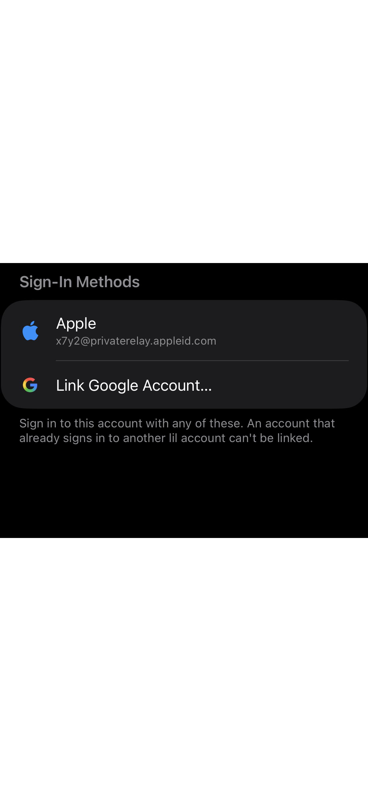 Sign In Methods Section: Linking Google