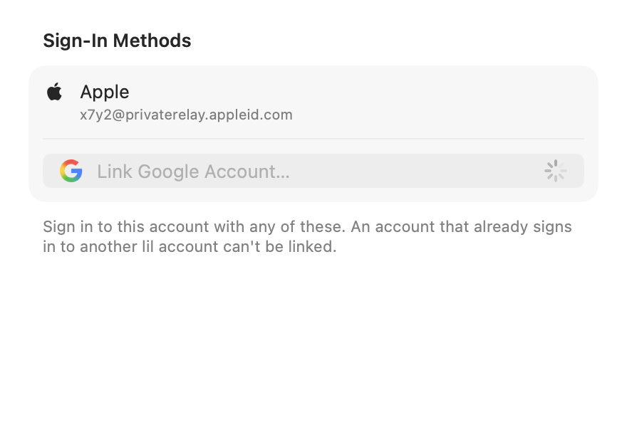 Sign In Methods Section: Linking Google