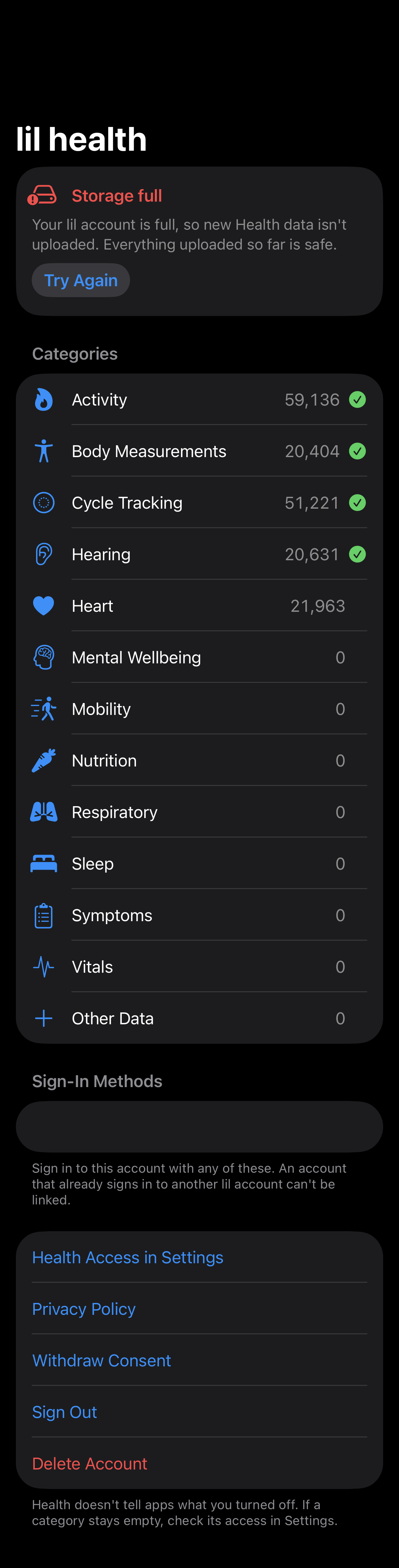 Sync Status: Storage full