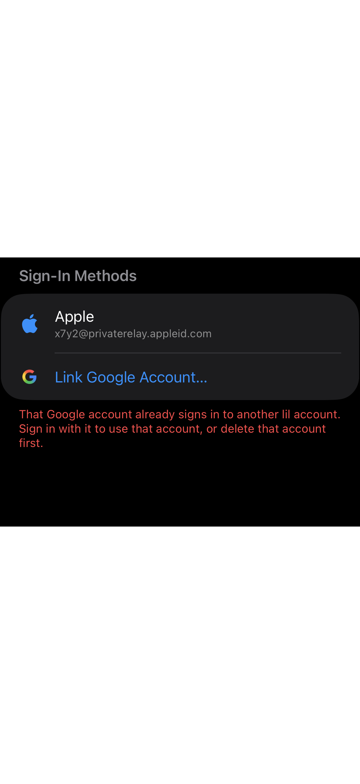 Sign In Methods Section: Google in use