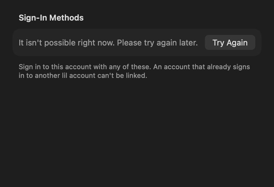 Sign In Methods Section: Couldn't load