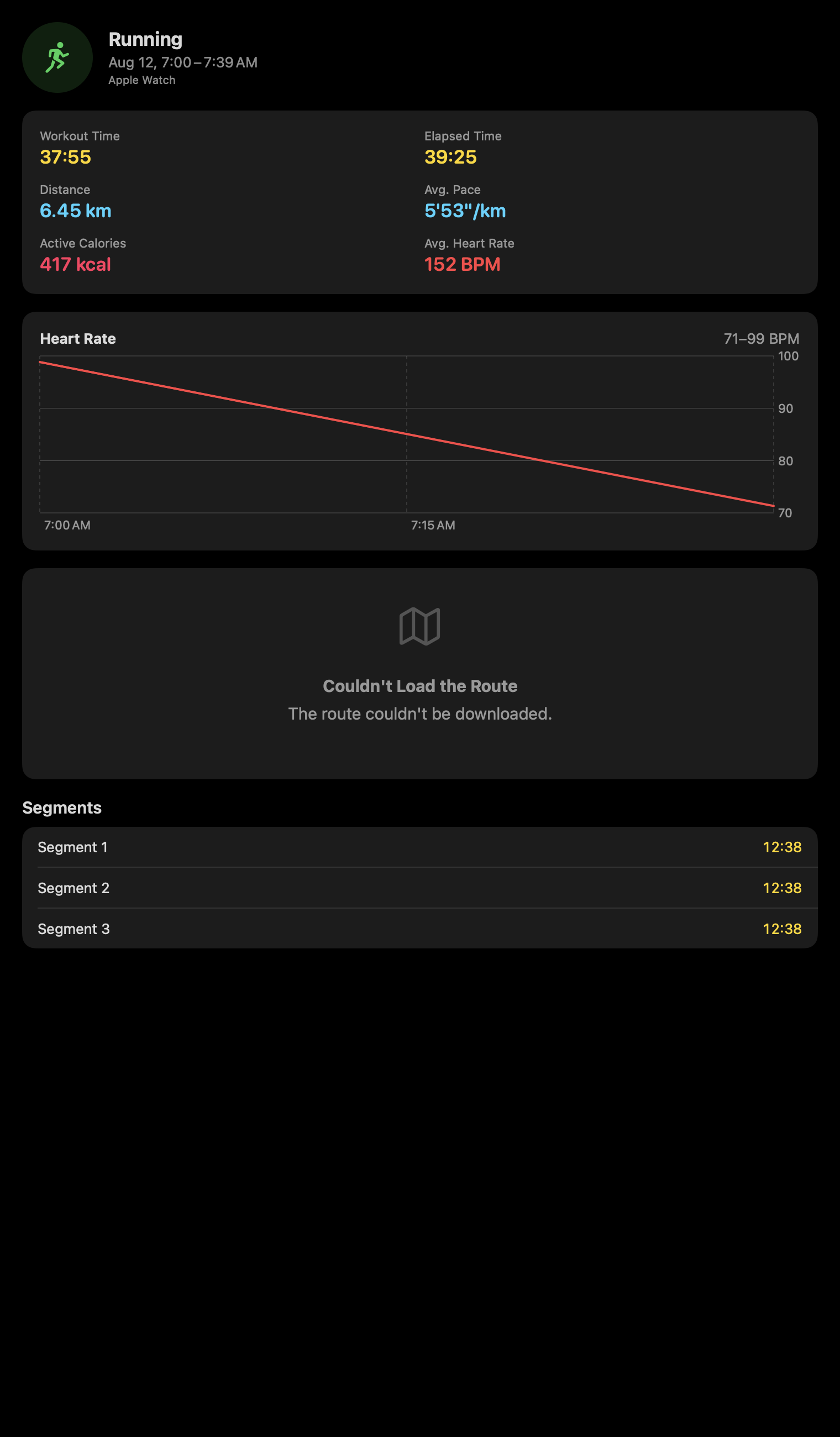 Workouts: Route failed