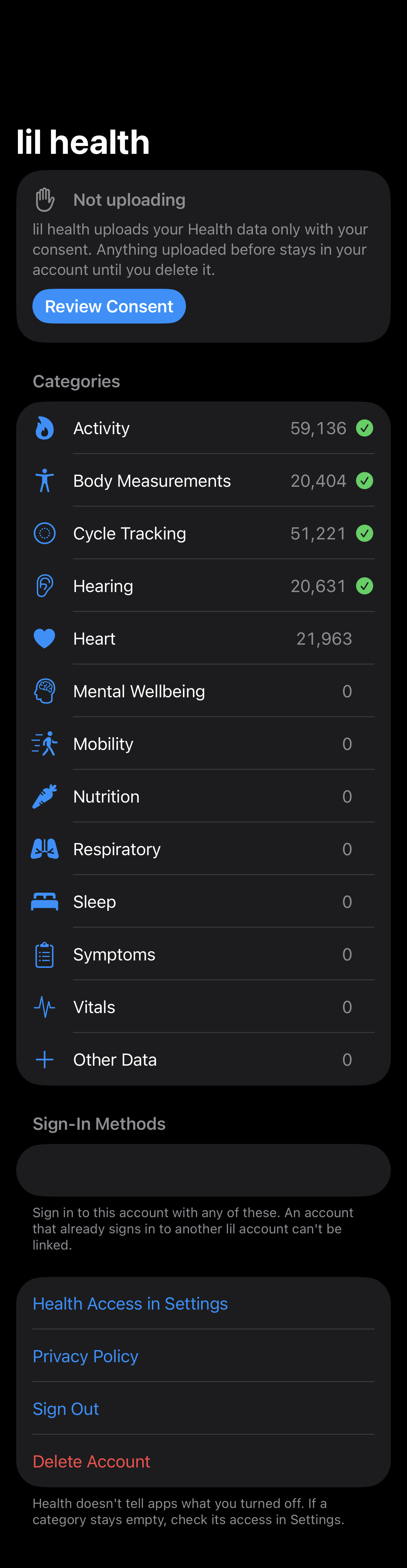 Sync Status: Not uploading without consent