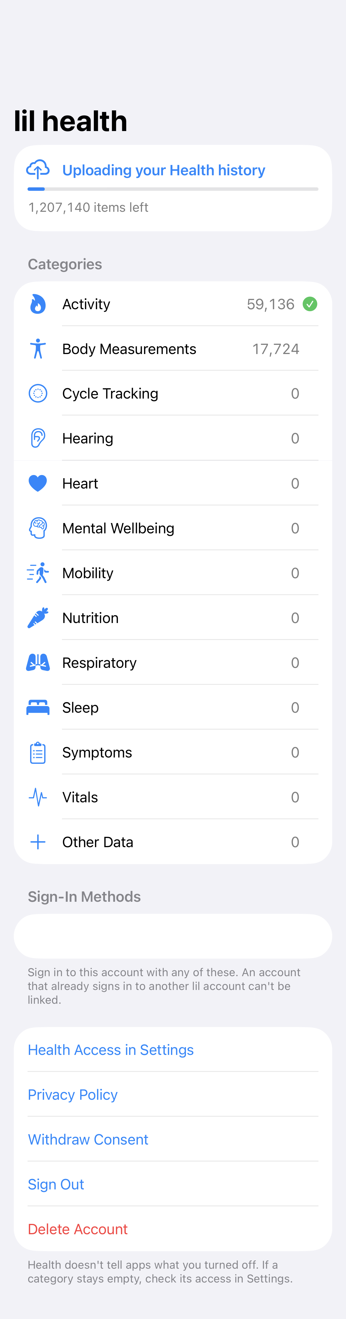 Sync Status: Uploading, counted