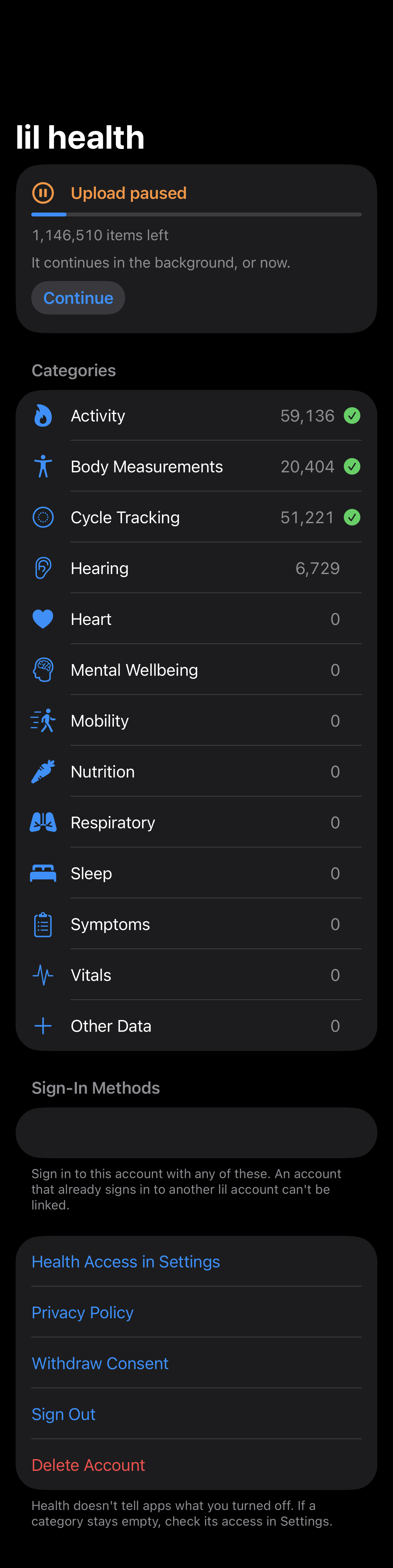 Sync Status: Upload paused, counted