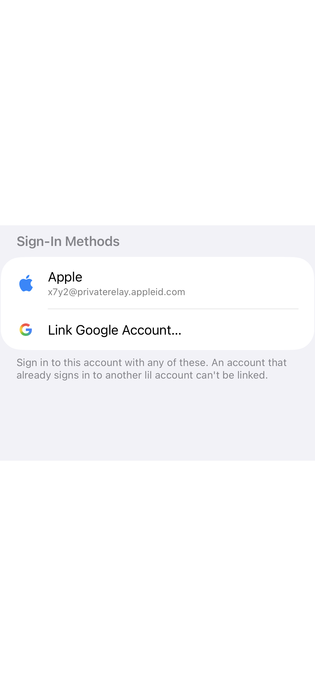 Sign In Methods Section: Linking Google