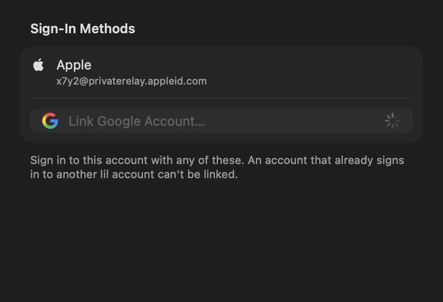 Sign In Methods Section: Linking Google