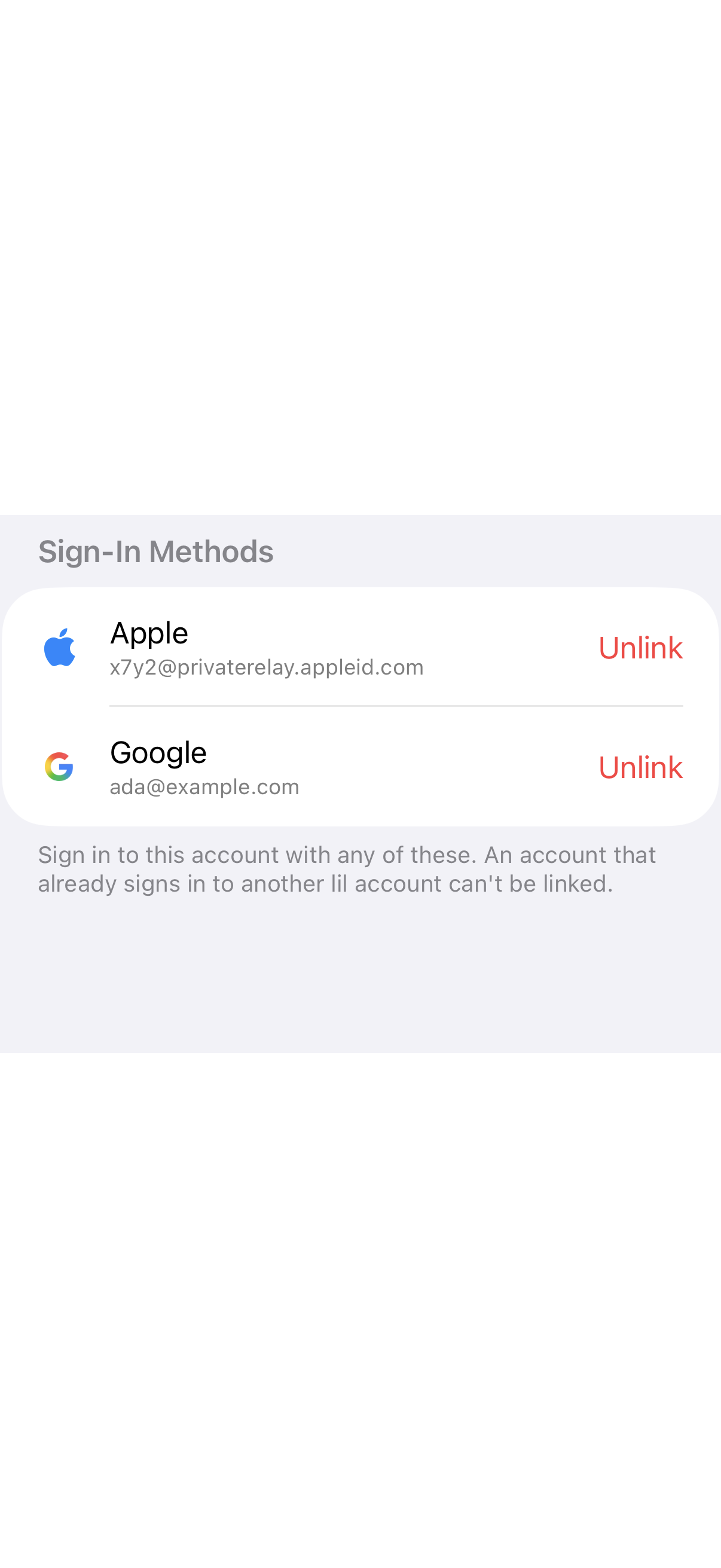 Sign In Methods Section: Both linked