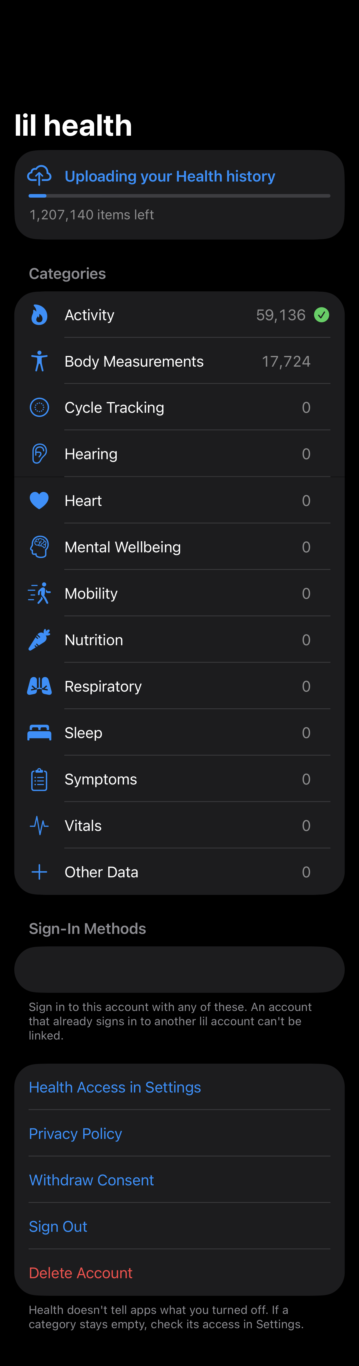 Sync Status: Uploading, counted