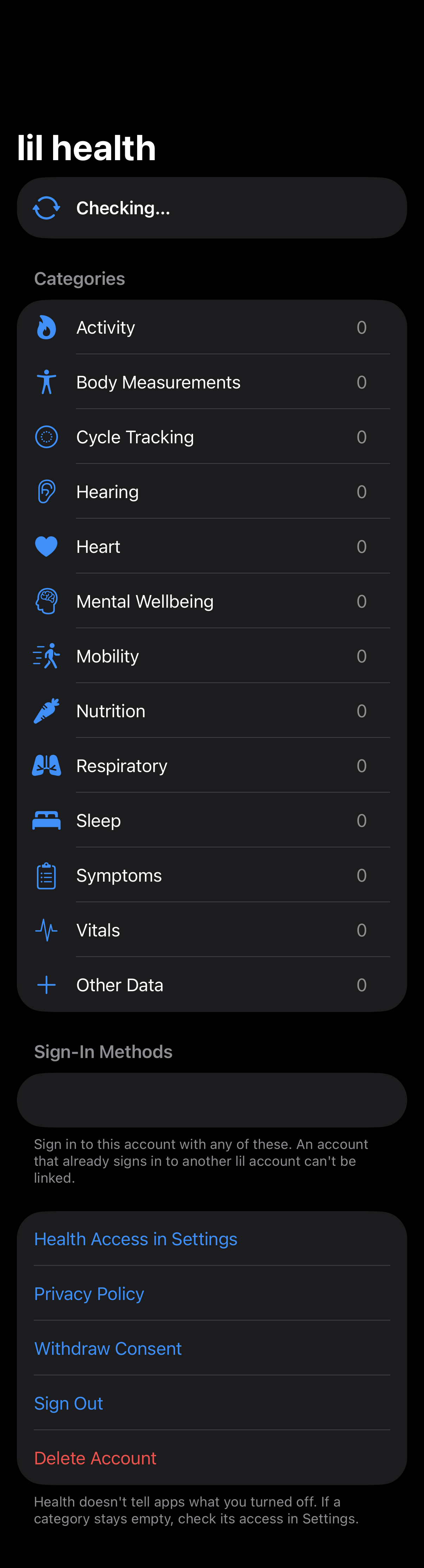 Sync Status: Checking Health access on a new install