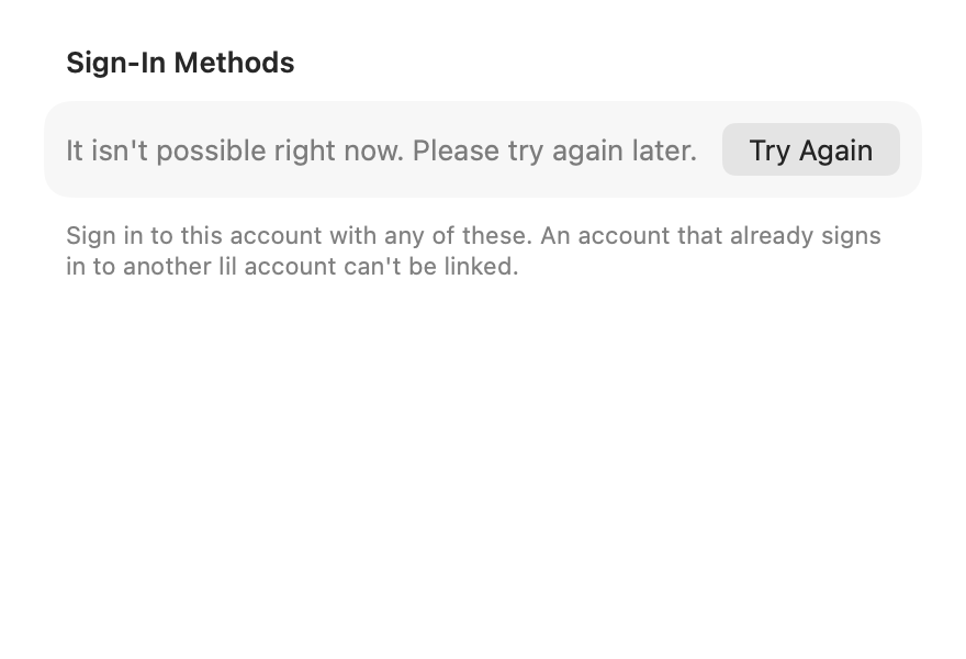 Sign In Methods Section: Couldn't load