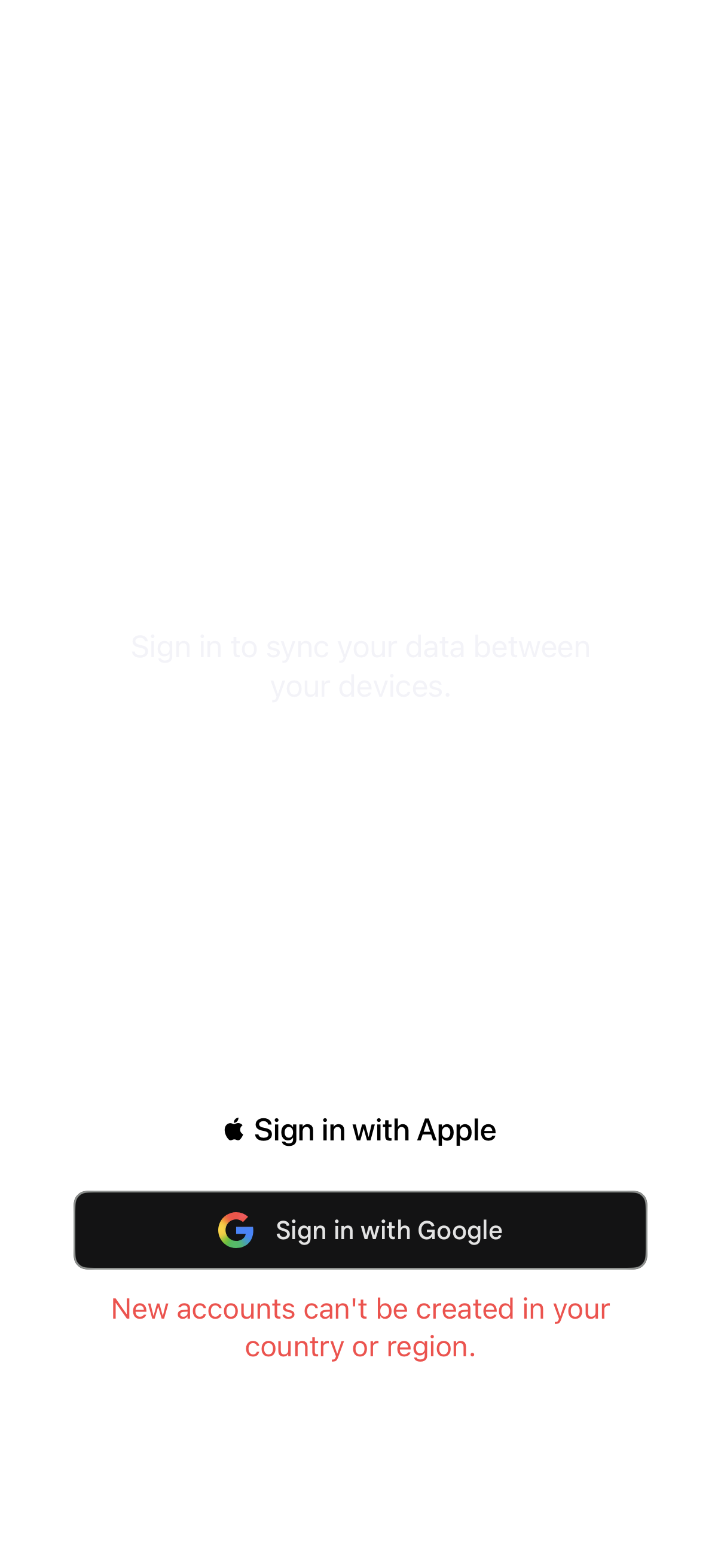 Sign In: Sign-up unavailable in region