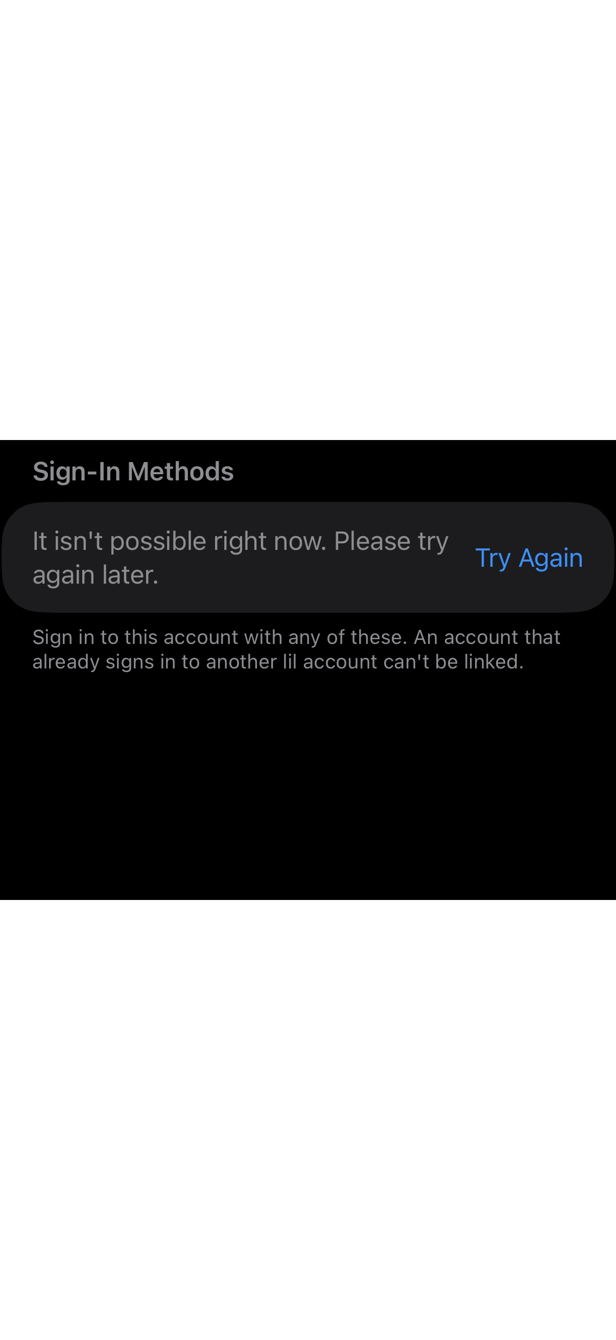 Sign In Methods Section: Couldn't load