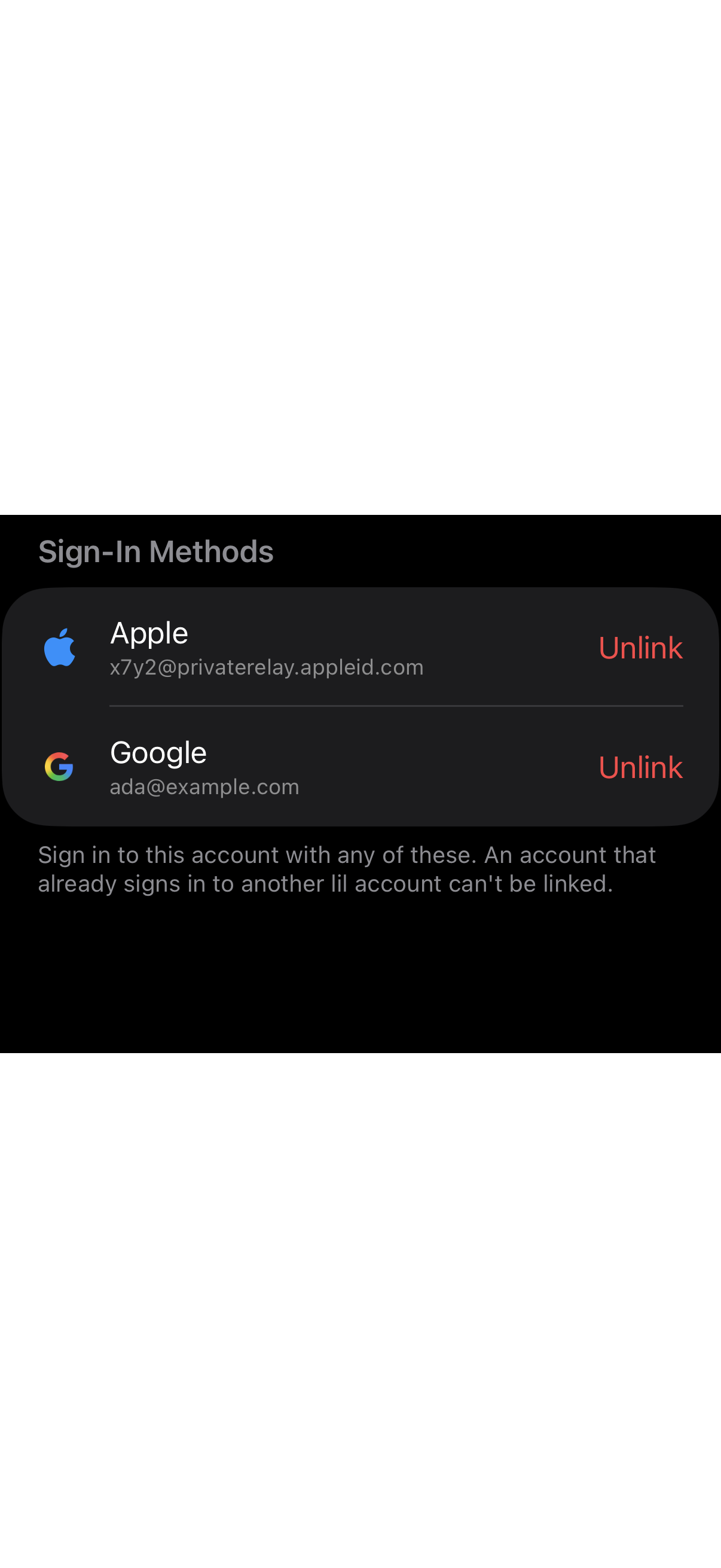 Sign In Methods Section: Both linked