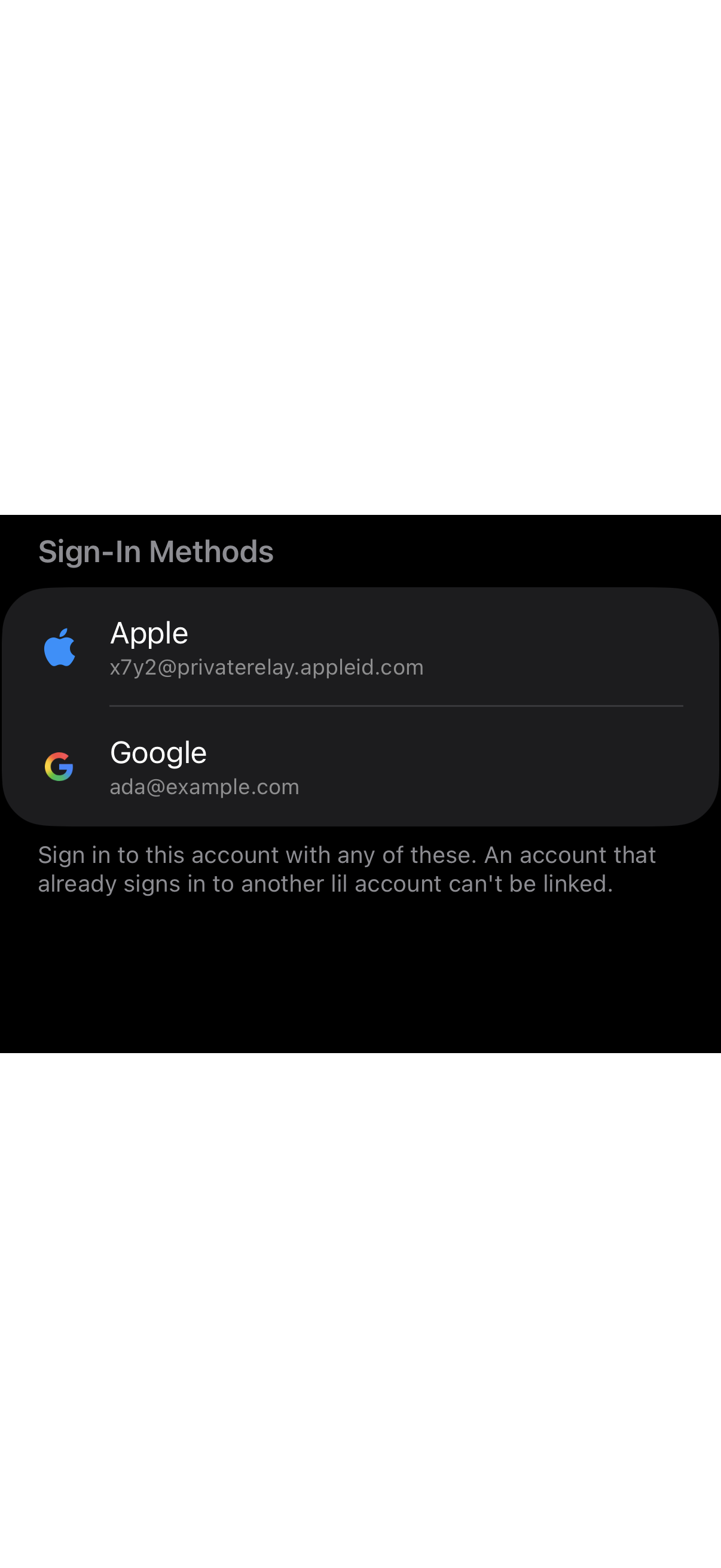 Sign In Methods Section: Unlinking