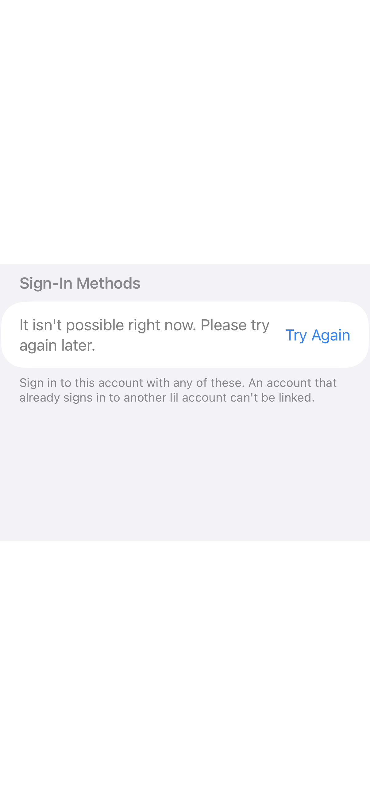 Sign In Methods Section: Couldn't load