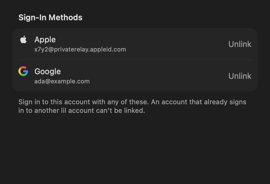 Sign In Methods Section: Both linked