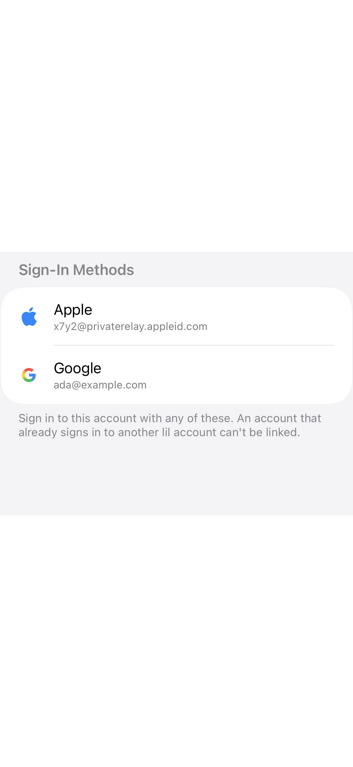 Sign In Methods Section: Unlinking