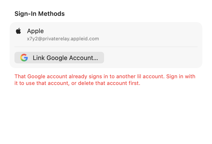 Sign In Methods Section: Google in use