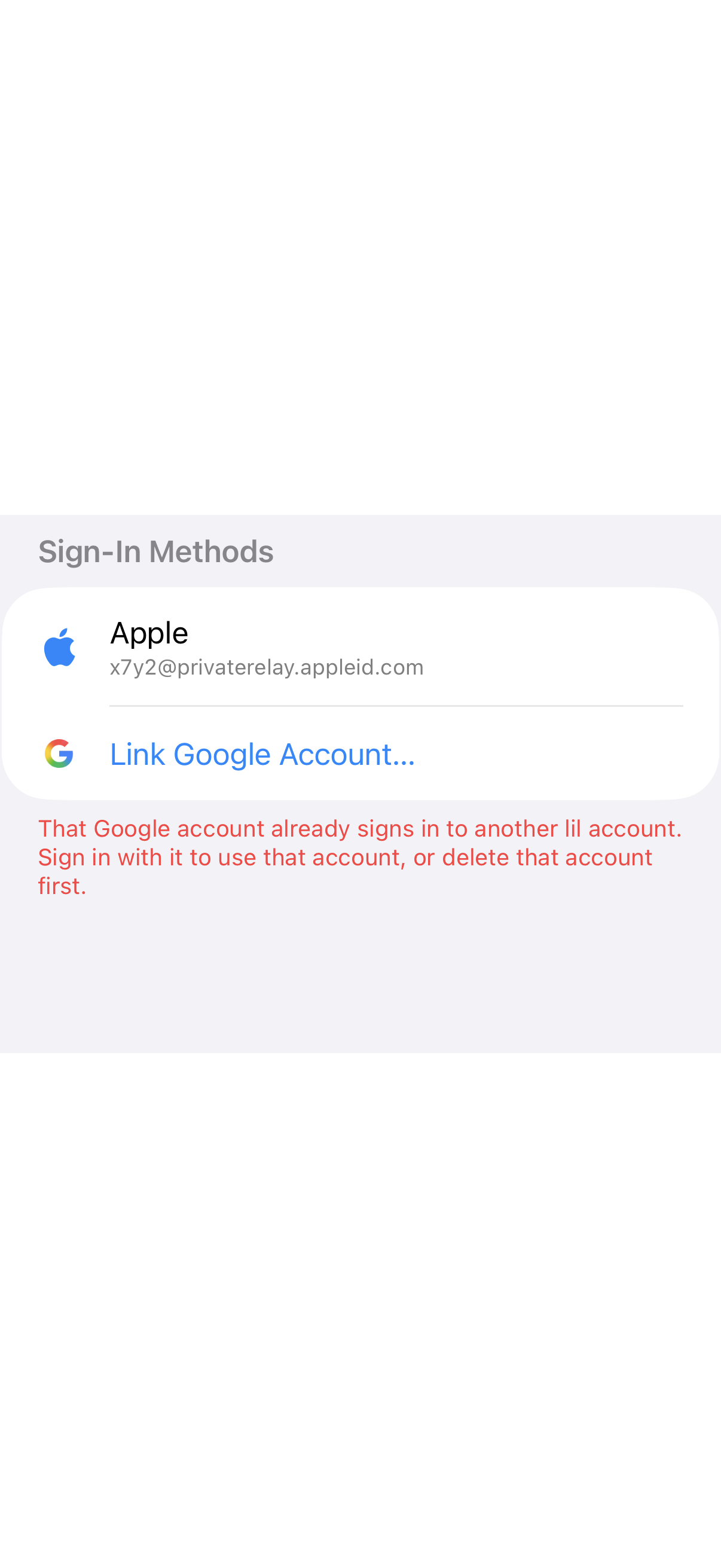 Sign In Methods Section: Google in use