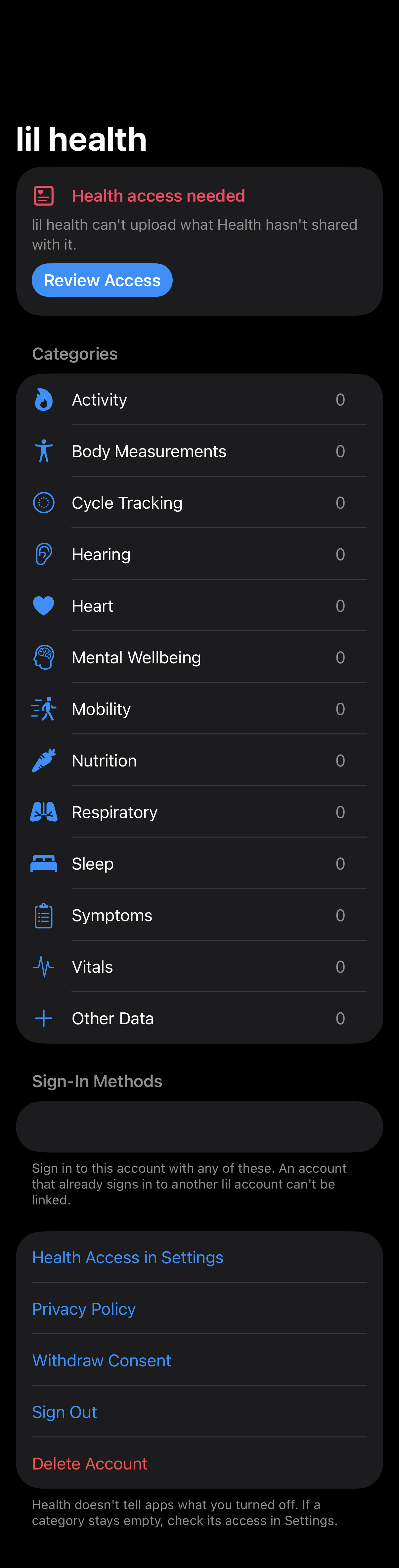 Sync Status: Health access needed