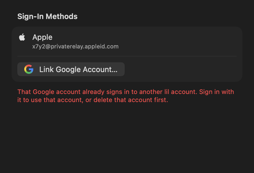 Sign In Methods Section: Google in use