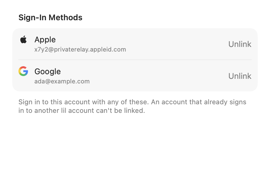 Sign In Methods Section: Both linked