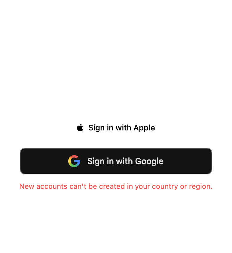 Sign In: Sign-up unavailable in region