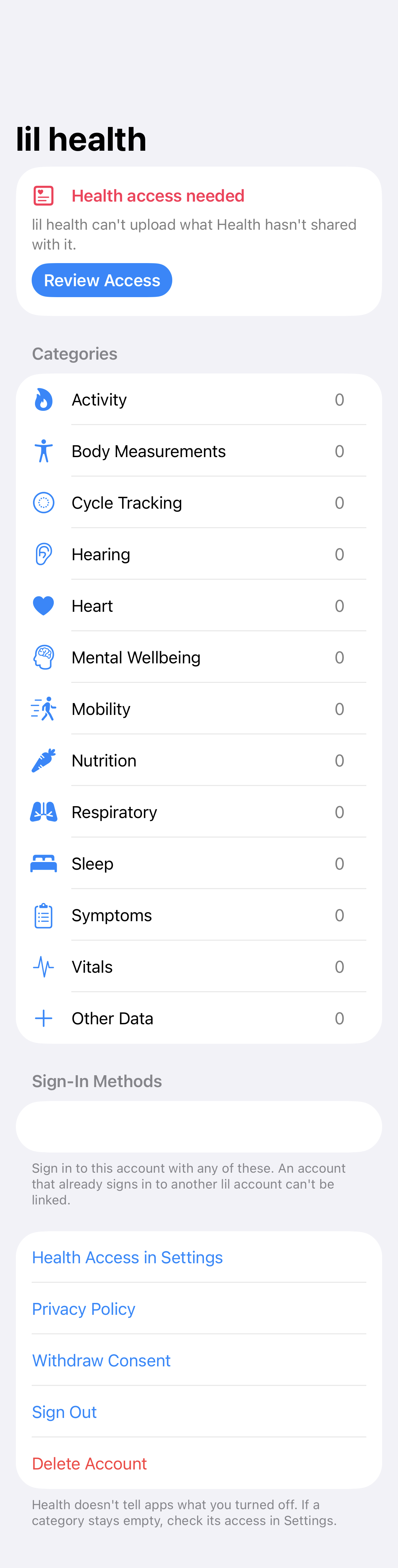 Sync Status: Health access needed