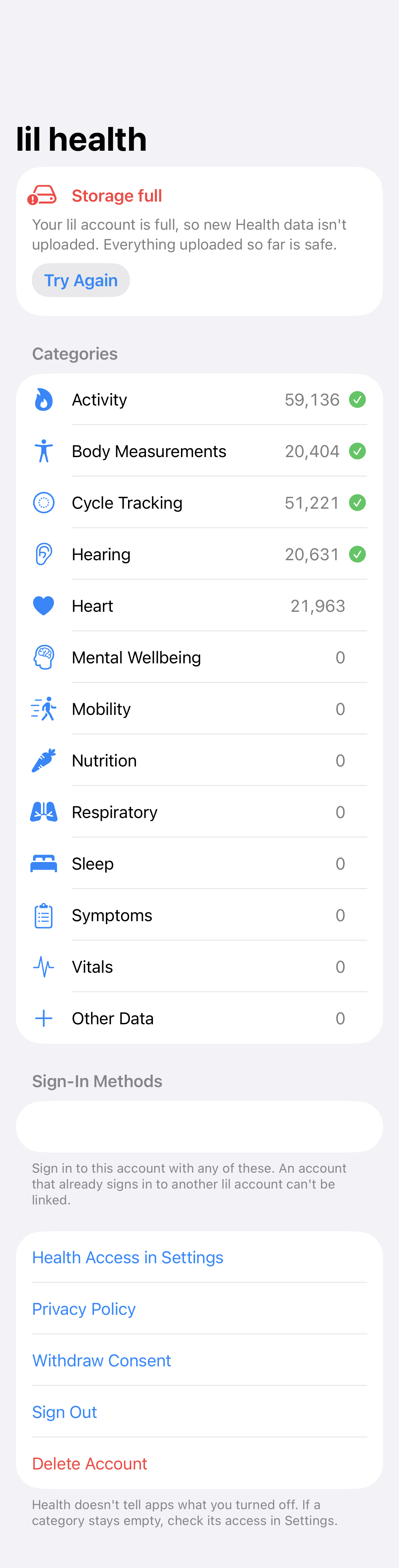 Sync Status: Storage full